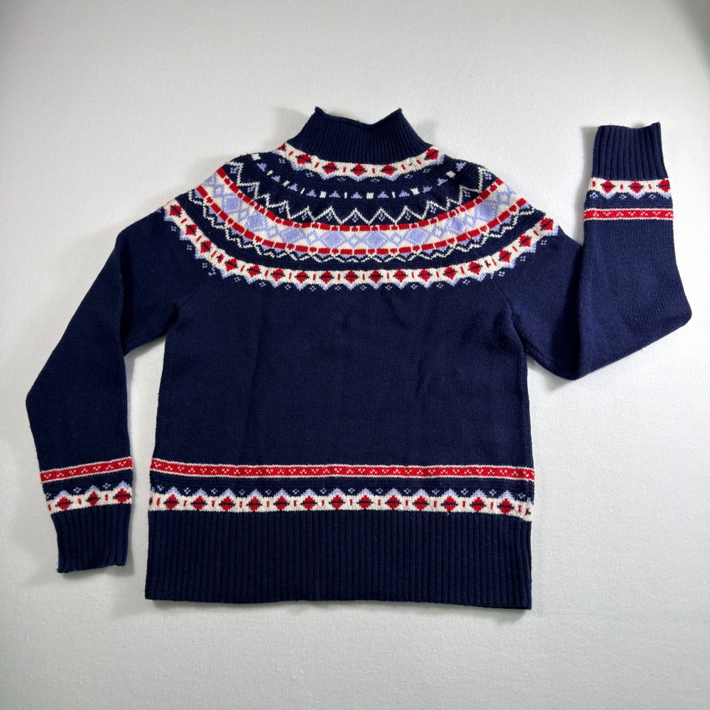 J.Crew Fair Isle Sweater Med Navy Blue Lambswool Blend  Preppy Nordic Fair aisle